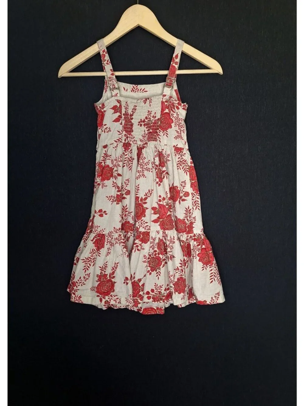 💙 Ulster Kids Girls Floral Tiered Flex Cotton Size 8 Sundress Beige Red Cottage